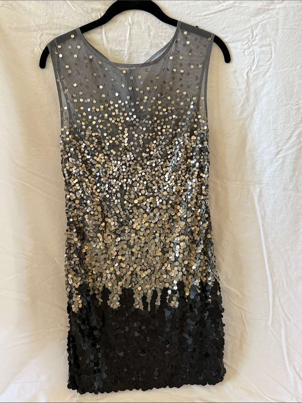 Adrianna Papell Silver and Black Sequin Ombre Mini Dress